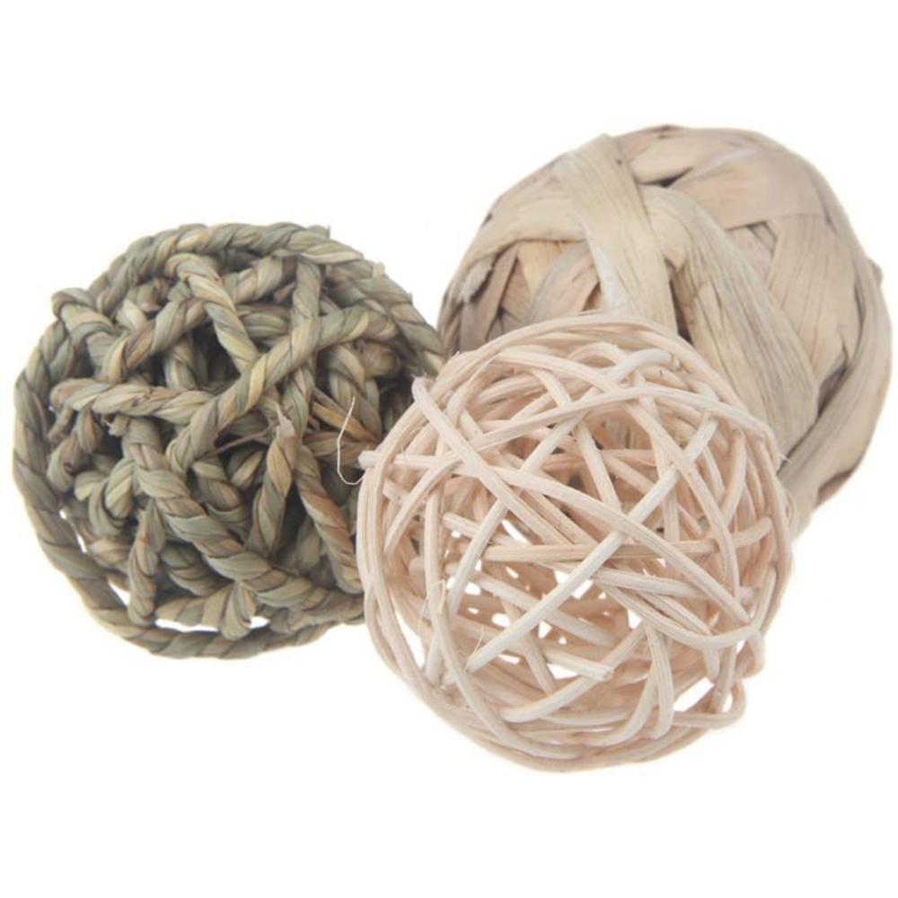 Parrot Hamster Natural Activity Bite Resistant Small Animals Chew Toys Rattan Balls Straw Woven