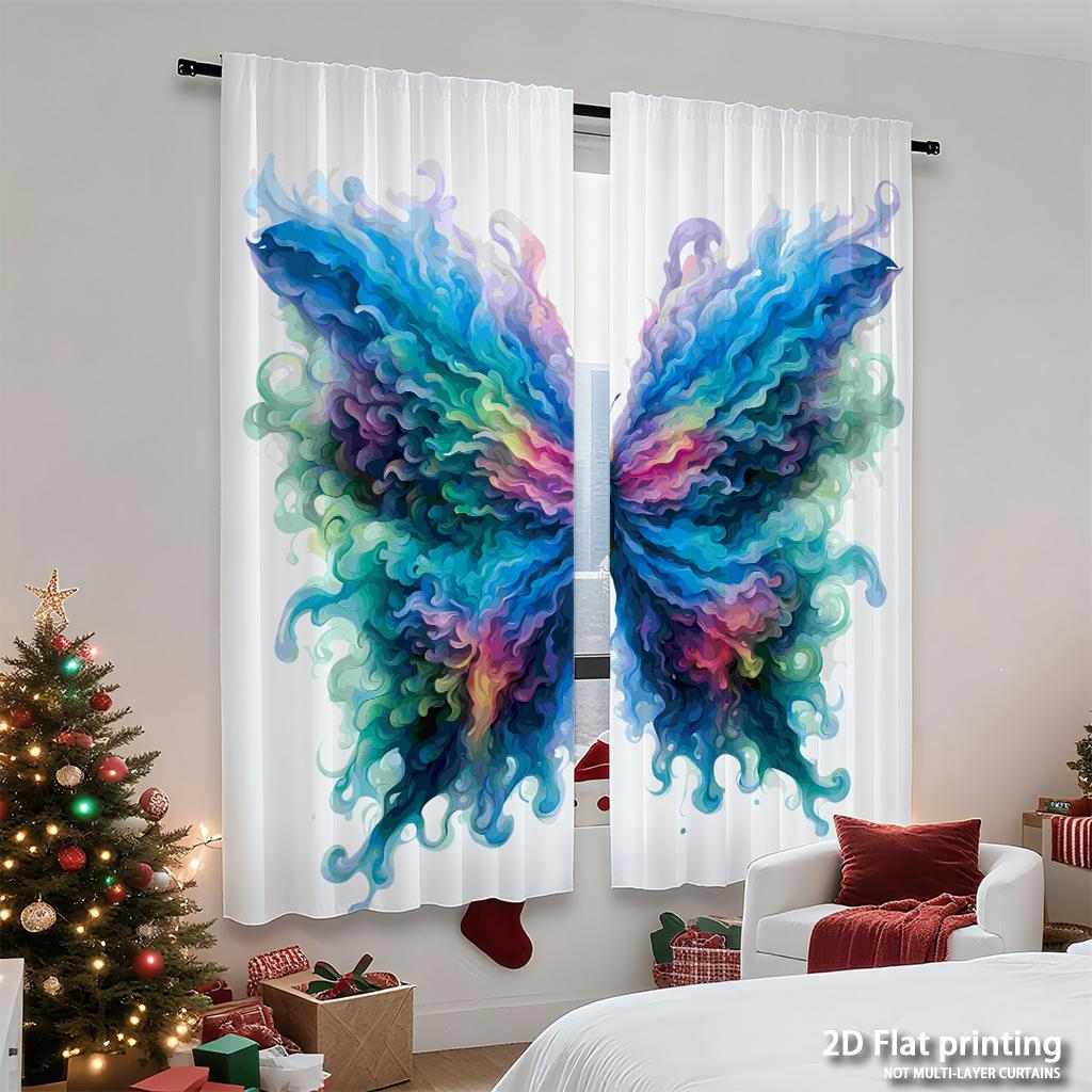 Piece Set High Definition Digital Printed Curtainscolorfulflowingbutterflyartstyleforrodcurtainshome Decoration Style Curtain Polyester