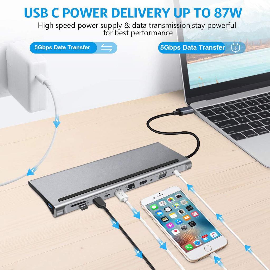 Type-C 11-in-1 Multiport Docking Station with HDMI HD Hub