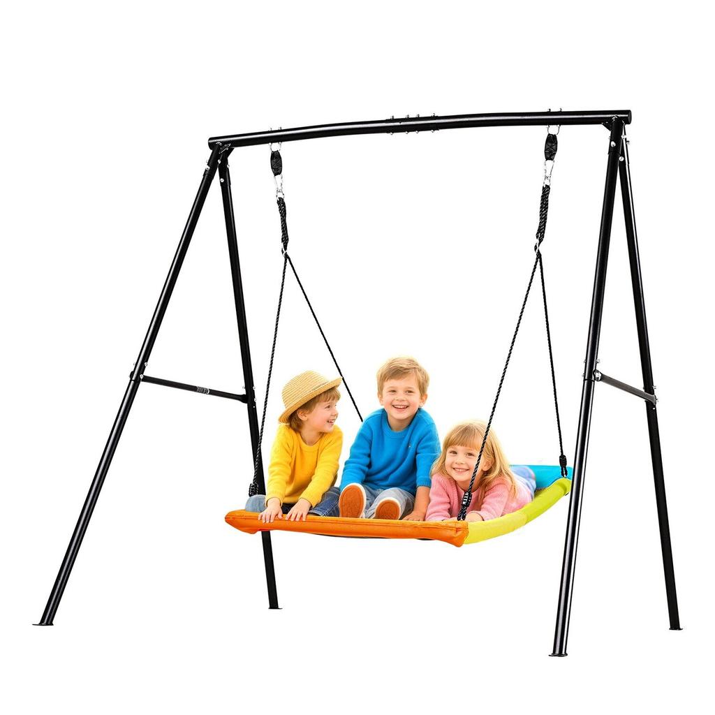 Swing Set for Backyard, 150 X 81 Cm Swing Seat with Heavy Duty A-Frame Metal Stand, 199.6 Kg Load Capacity, Reinforced with Spiral Ground Anchors,