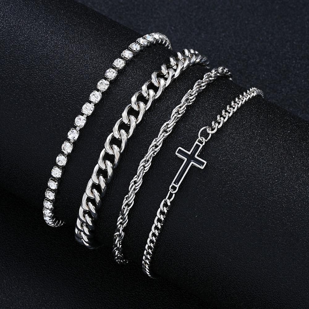 A Set of 4 Simple Street Style Cross Twist Chain Cuban Chain Bracelets, Basic Style for Boyfriend, Suitable for Men To Wear