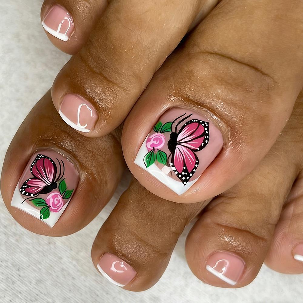 High-Grade Whitening French Nail Tips - Rose Red & Butterfly Pink, 24-Piece Toenail Set