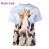 Funny Cute Cat 3D Printing T-Shirt Animal Creative Personality Interesting Street Round Neck Short Sleeve Tees Tops