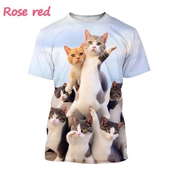 Funny Cute Cat 3D Printing T-Shirt Animal Creative Personality Interesting Street Round Neck Short Sleeve Tees Tops