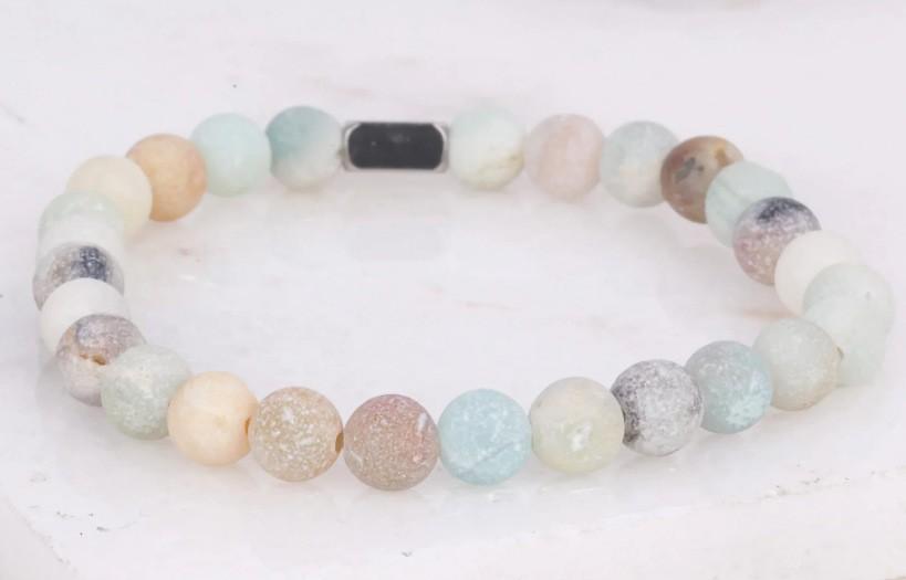 6Mm steel ball obsidian powder chalcedony stainless steel elbow lettering aquamarine bracelet
