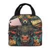 Ox Head Surrounding The Flowers Pattern Insulated Lunch Bag for Women Children Portable Food Boxes Thermal Lunch Box Tote