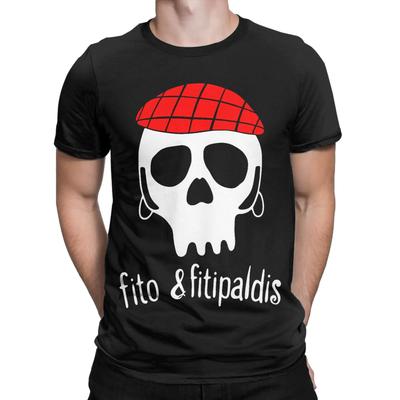 Fito Fitipaldis Band Totenkopf mit rot-karierter Baskenmütze T-Shirt für Herren Freizeit Baumwoll-T-Shirt Rundhals Kurzarm Kleidung