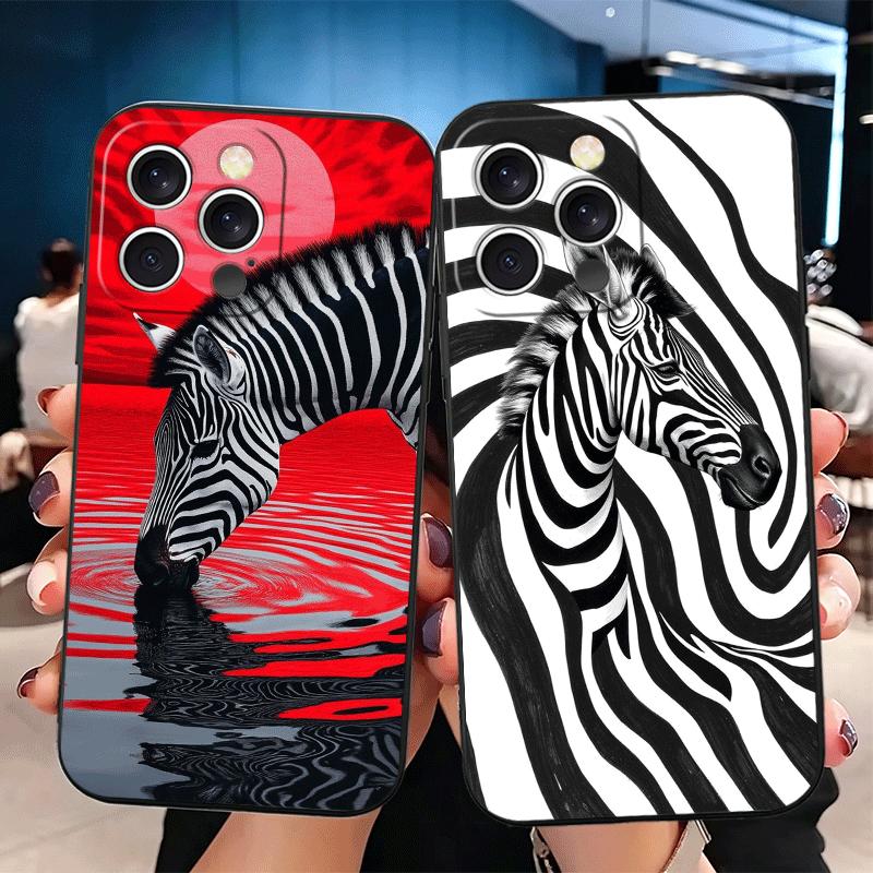 Zebra Stripe Black White Soft Phone Case for iPhone 16 16E 17 Air 15 Pro Max 14 Plus 13 Mini 11 12 7 Black Cover Back Shell