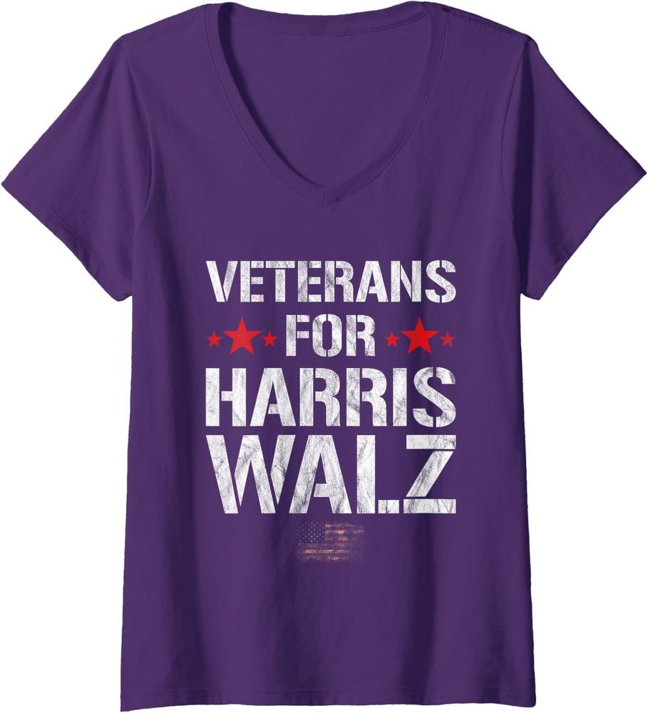 Veterans For Harris 2024 Kamala Harris Tim Walz Ladies  V-Neck Tshirt Unisex T-Shirt S