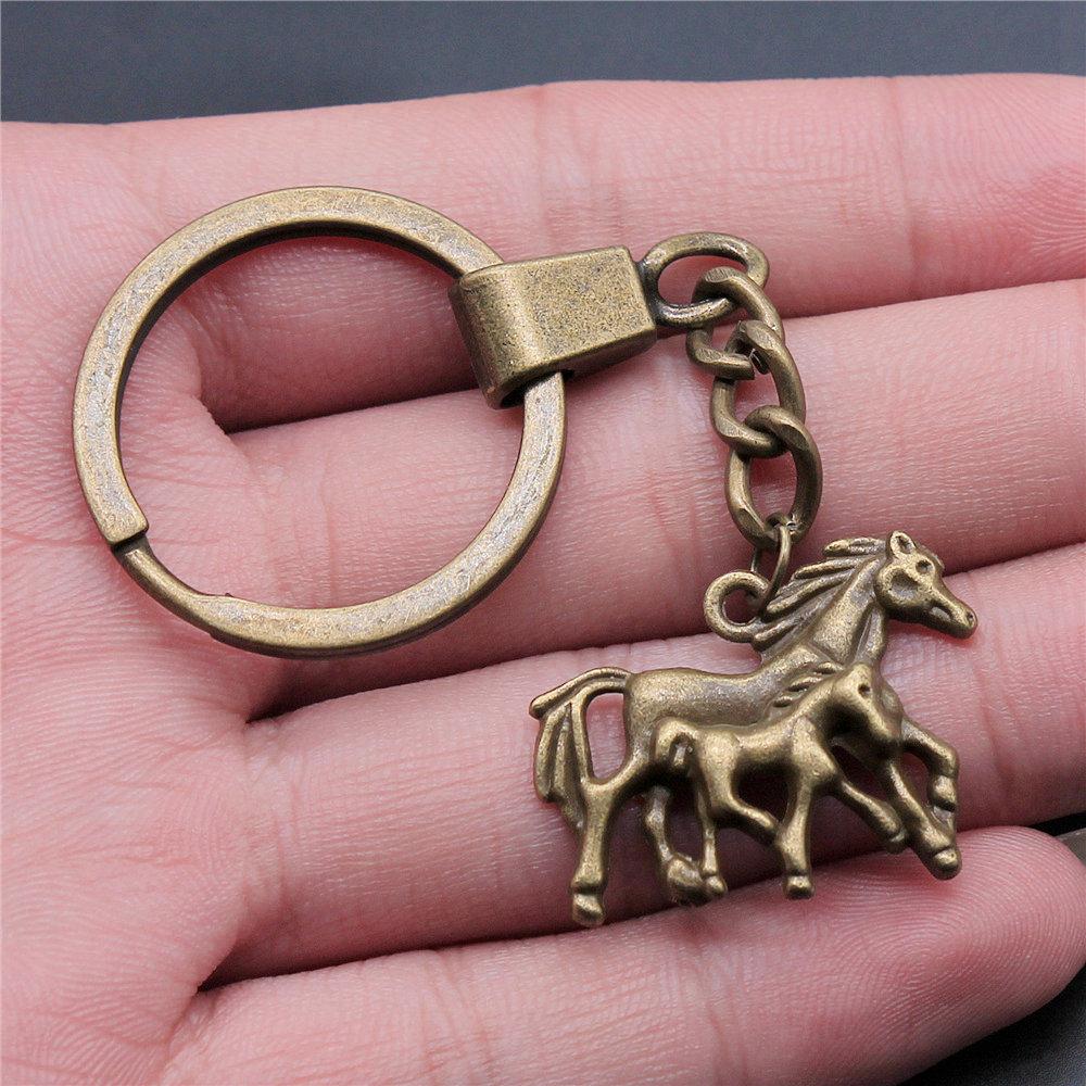 Elephant Horse Animal Duo Pendant Antique Bronze Metal Keychain with 30mm Ring for Students Hot Sale