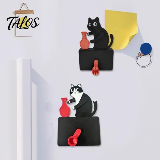 Talos Cat Pushing Vase Refrigerator Magnet, 3D Printed Whiskers Holder Pet Memorial Keepsake Decoration, Gift for Cats Lovers