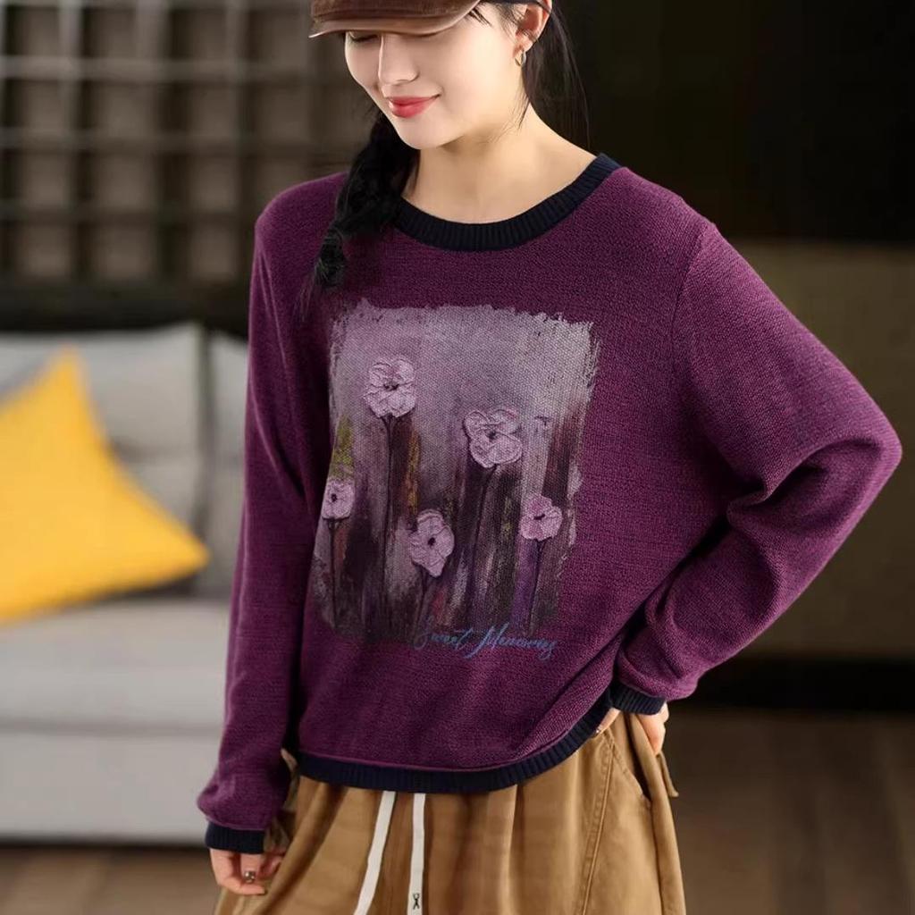 Spring 2026 Women's Tie-Dye Color Block Sweater - Round Neck Knit Pullover