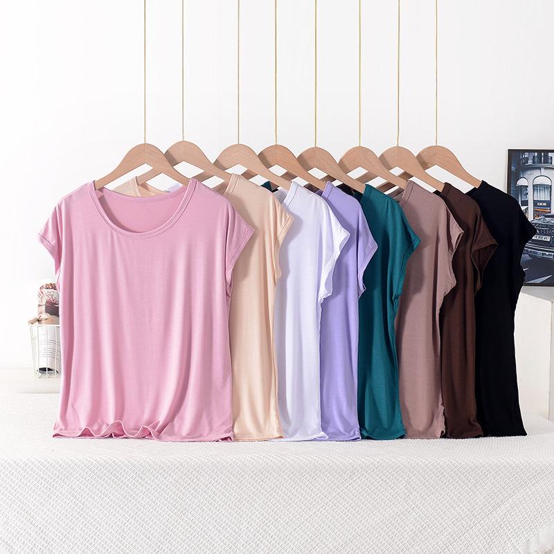 Summer Top for Moms Solid Color Ladies' Loose Fit Modal T-Shirt Plus Size Round Neck Short Sleeve T-shirt