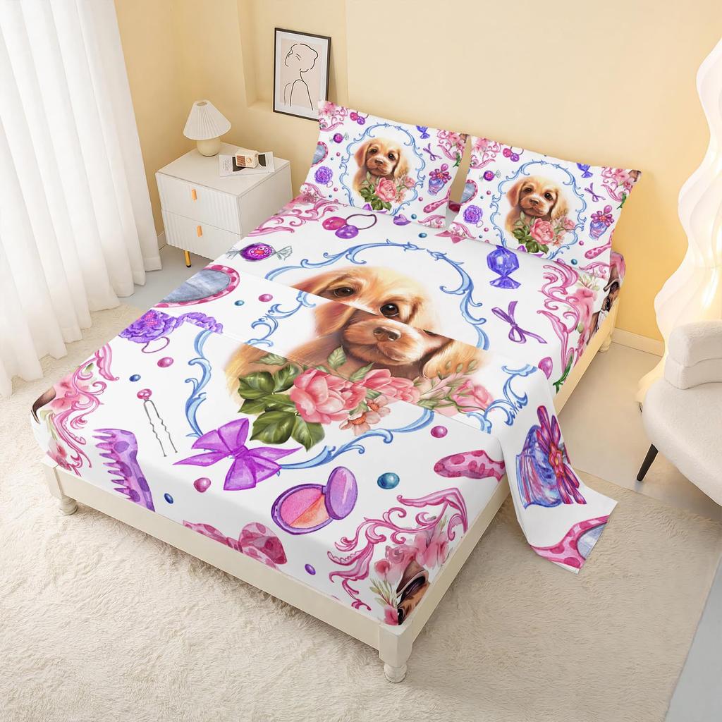 Cartoon Space Bunny Pattern Bed Hat Four-Piece Bedding Set Bedroom Dormitory Bedding Decoration