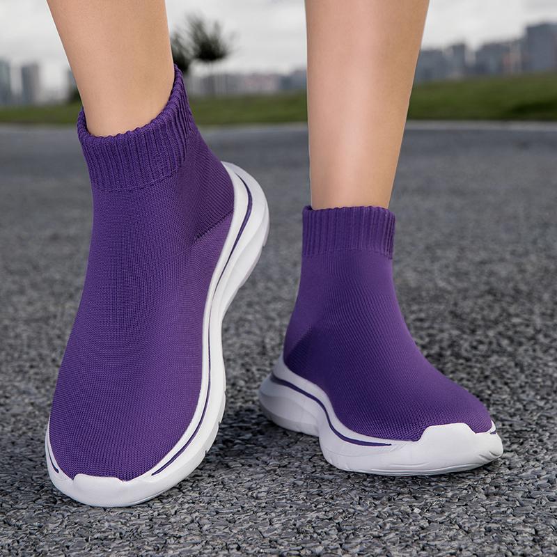 High‑Top Sock Shoes Women Slip‑On Casual Sneakers Breathable Knitted Sports Shoes Lightweight Non‑Slip Walking Footwear