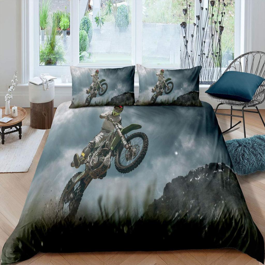 Motorrad König Königin Bettbezug Dirt Bike Bettwäscheset Motocross Rennfahrer Extremsportarten Steppdeckenbezug Polyester Bettdeckenbezug