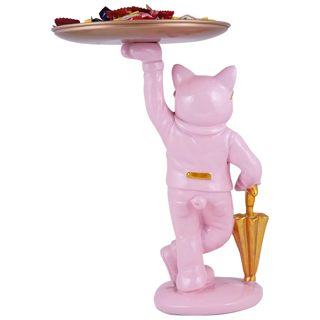 Bulldog with Tray Figurine Scluputre for Home Decor Showpiece, Living Room Decor Showpiece,Kitchen, Office, Gifts Item, Table Decoration (Pink)