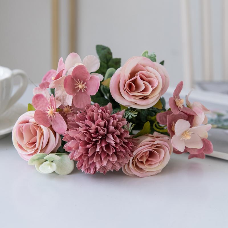 

Искусственный цветок роза хризантема шелк свадебный букет свадьба на открытом воздухе сад фестиваль дом комната ваза сделай сам подарок декор для машины дешево 4pcs розовый