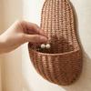 Handwoven Pear Shaped Wicker Wall Basket Natural Storage for Entryway Bathroom Kitchen Nursery Decor