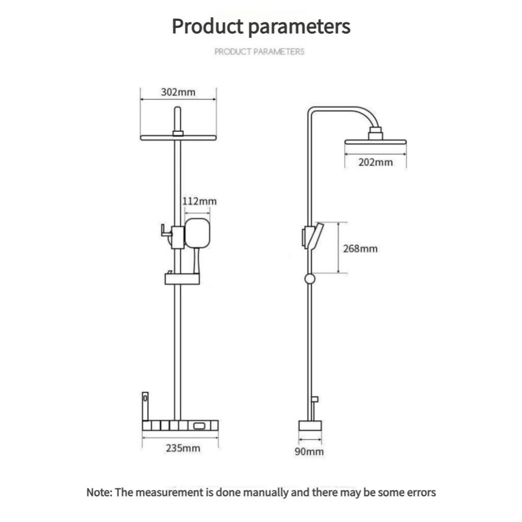 Digital Display Rainfall Shower Brass Shower Set Shower Bathroom Shower Mixer Shower Head Rainshower Head Button Switch Design Hot and Cold