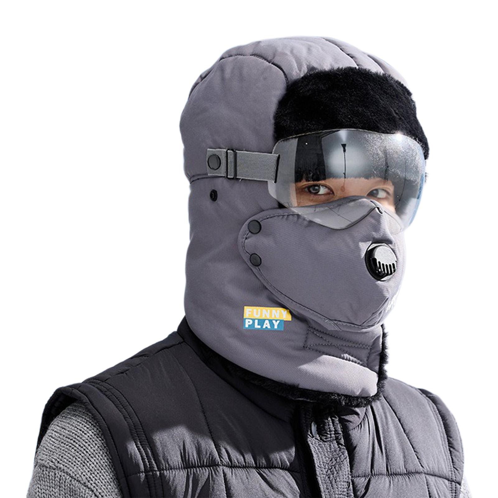 

Мужская зимняя теплая флисовая шапка-ушанка с очками, ветрозащитная защита ушей для велоспорта и холодной погоды, большой размер для головы темно-серого