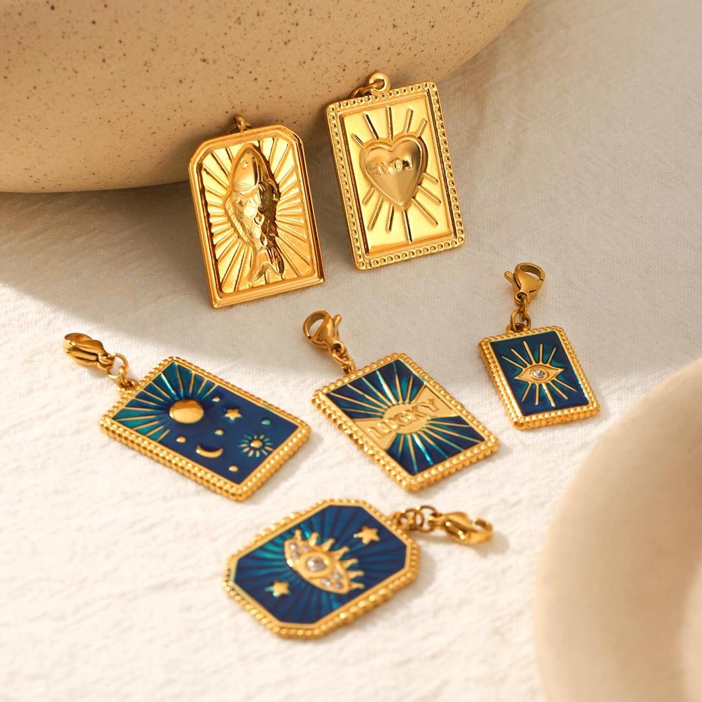 European-American Stainless Steel Tarot Card Pendant - Versatile, Non-Fading, DIY Jewelry Accessory for Women