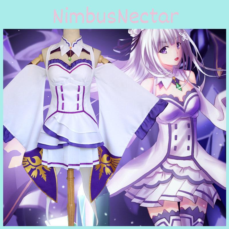 Hajimeru Kara Rezero Isekai Seikatsu Emilia Elf Cosplay Costume Complete Set Fancydresscostume