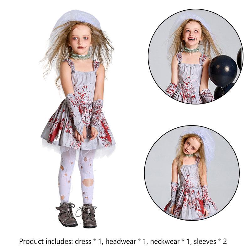 Horror Bloodstained Girls Ghost Bride Cosplay Dress Halloween Parties Costume