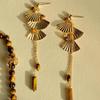 Chinese Ginkgo Leaf Tiger Eye Stone Earrings: Retro, Exquisite, and Versatile Stud Design