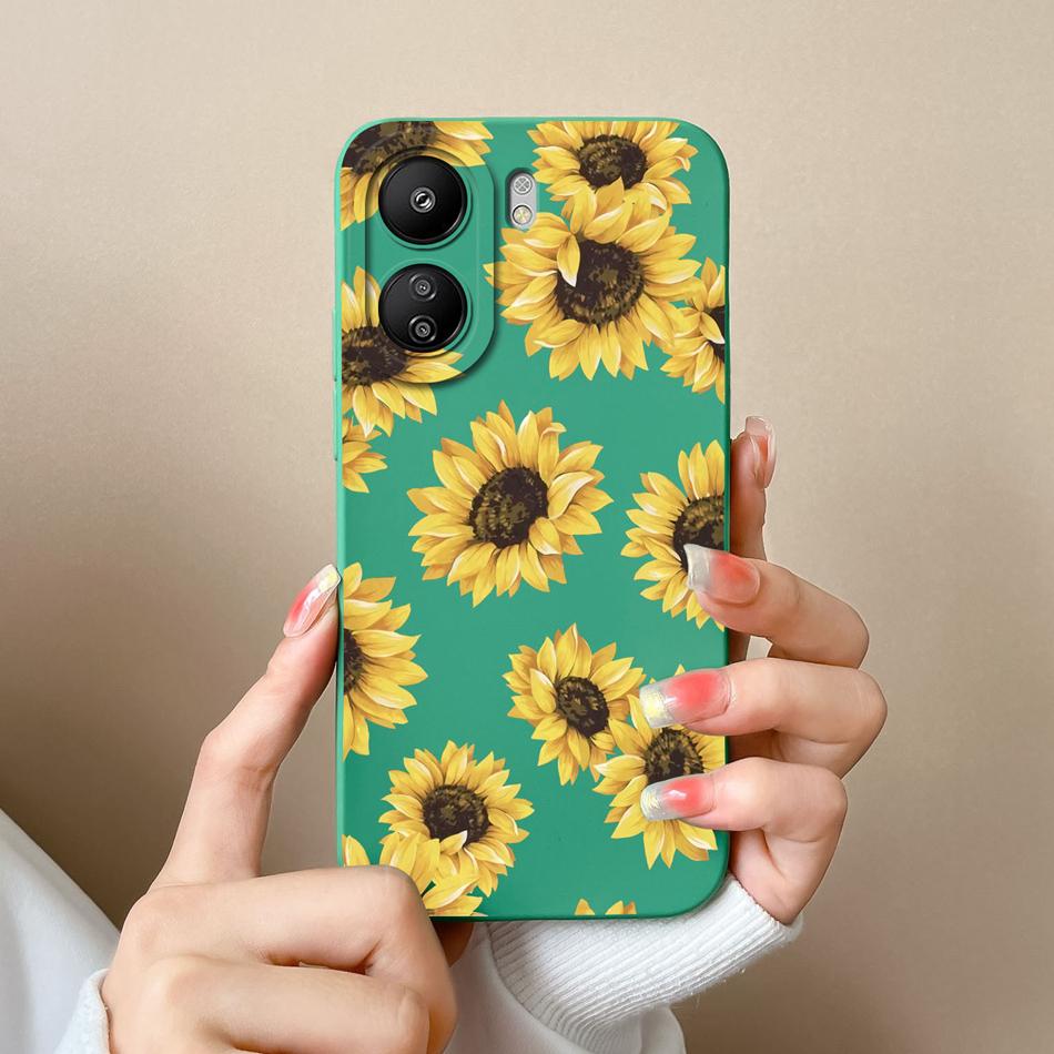 Case For Xiaomi Poco C65 Painted Flowers Upgrade Camera Protection Phone Housing Soft Liquid Silicone Anti Drop Back Cover Coque