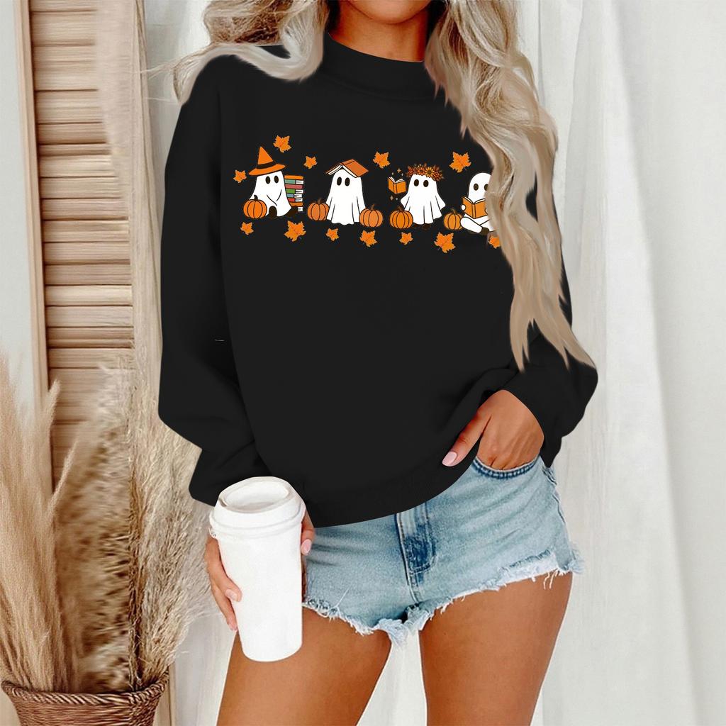 Women's Casual Fashion Round Neck Long Sleeve Halloween Printed Sweatshirt