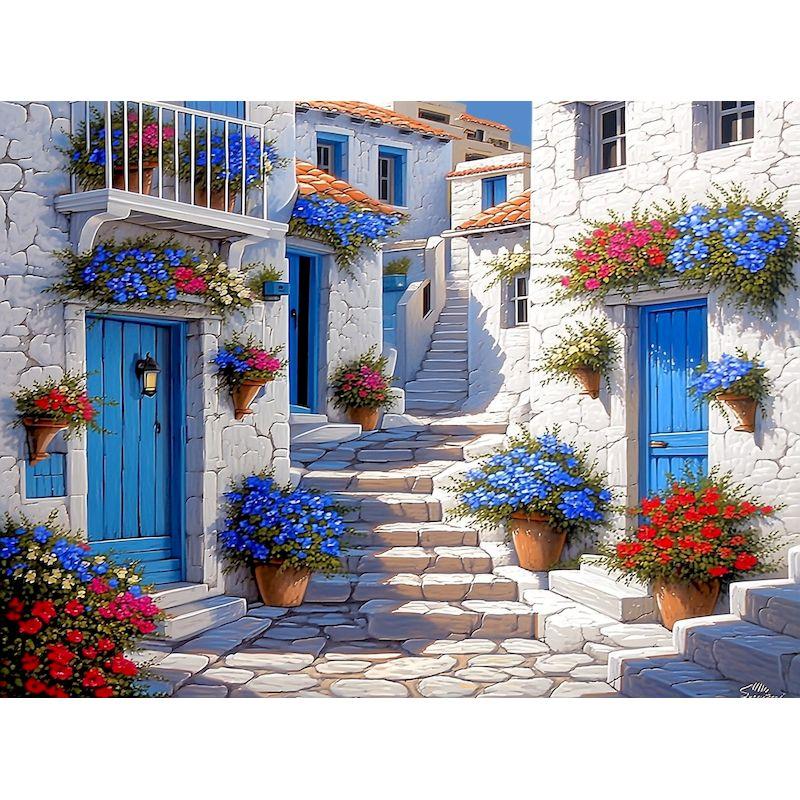 GATYZTORY Painting By Numbers DIY Frame Mediterranean Street Paint By Numbers Scenery Drawing On Canvas DIY Home Decoration