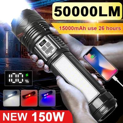 50000LM suure võimsusega LED-taskulambid Sisseehitatud aku 15000mah välklamp hädaolukorra kohtvalgusti Kõige võimsam latern