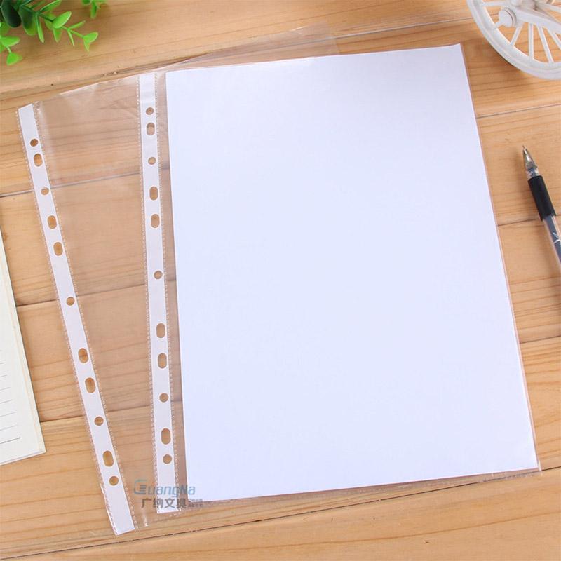 A4 100pcs Transparent Plastic Punched Pockets Folders Filing Thin 11Holes Loose Leaf File Storage Documents Sheet Protectors