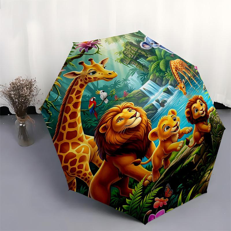 1PC Jungle Animals Umbrella-8-Rib Reinforced, Automatic Open, Lightweight & Durable, Fashion Accessory for Outdoor, Beach L0422