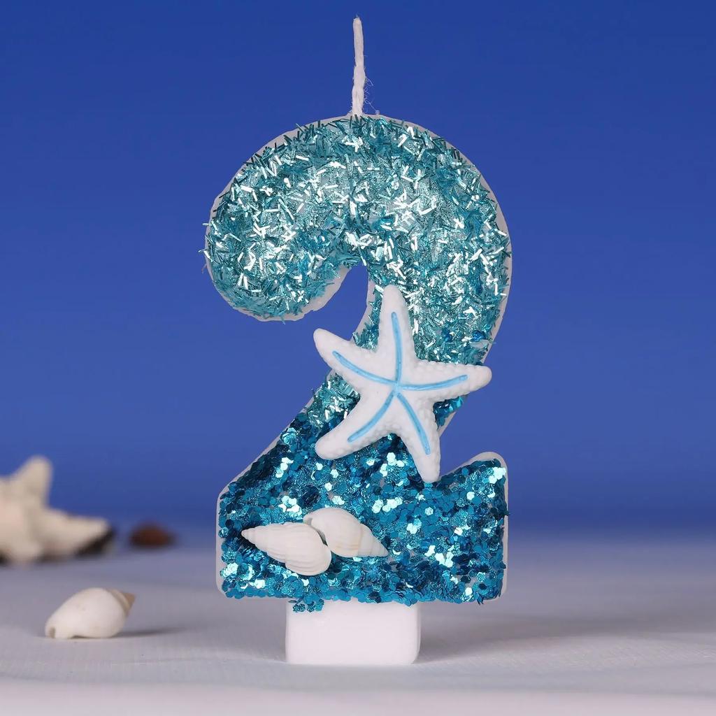 Starfish Conch Shell Glitter Number Birthday Candles Cake Toppers Birthday Wedding Birthday Digital Cakes Dessert Decor
