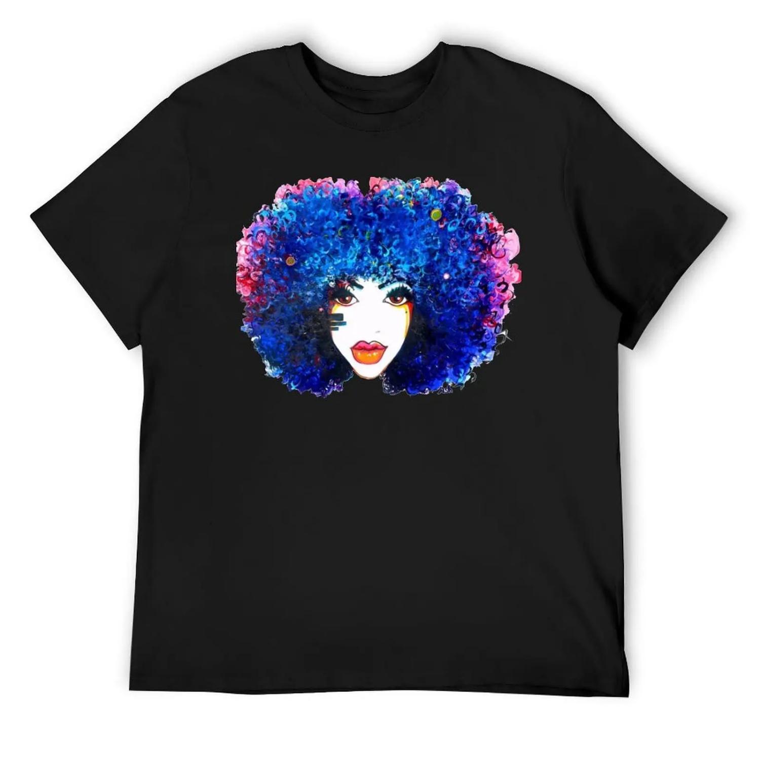 

Blue Afro Curly Hair Girl Brown Eyes Natural Hair Queen T-Shirt oversizeds valentines clothes mens graphic t-shirts XXXXXL чорний