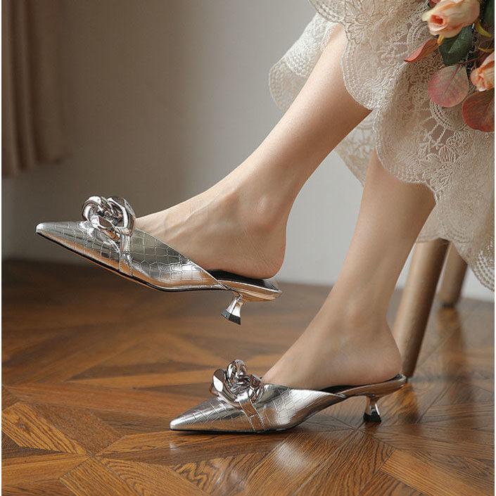 Chaussures Bout Pointu Pantoufles pour Femmes et Sandales pour Dames Fleurs Mules Plates Extérieur Nouveau Style Imperméable Antidérapant Unique Corée Vip