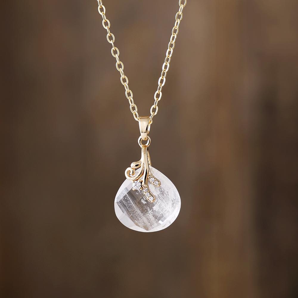 High Quality Fashion Light Luxury Simple Natural Crystal Water Drop Zircon Pendant Real Gold Electroplated Collarbone Necklace Jewelry Gifts