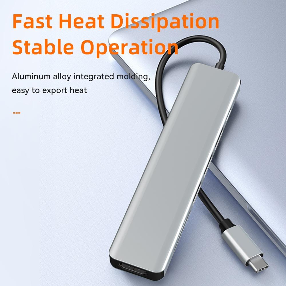 USB C Hub 7 In 1 Type C To HDMI With SD TF Cards Reader PD 100W Power 4K 60hz HDMI Docking Station 2-USB 2.0 for Laptop PC Macbook