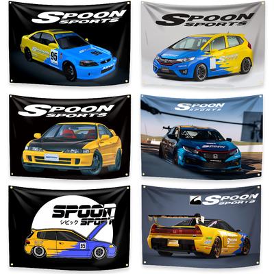 Spoons Sports JDM Racing Car Flag Four Holes Polyester Digital Prints Tapestry Outdoor Indoor Decoration Room Garage Garden