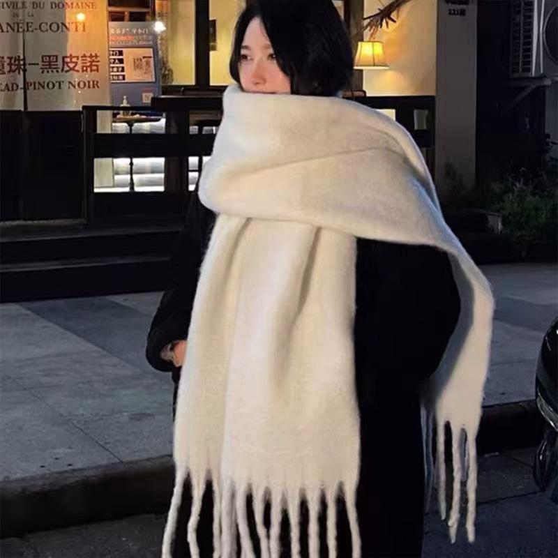 White Scarf Women's Autumn and Winter Korean Version Versatile Atmosphere Warm Men's and Women's Scarves Shawls Dual-purpose