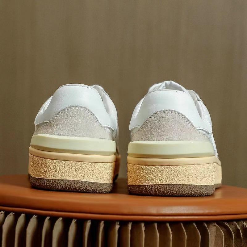 2025 New Leather Women's Shoes Sports Versatile Single Shoes Women's Autumn White Shoes Women's Casual Flat-bottomed German Training Shoes
