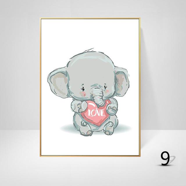 Cartoon Animal Canvas Painting Elephant Rabbit Balloon Children's Room Decorative Painting Creative Art Hanging Painting