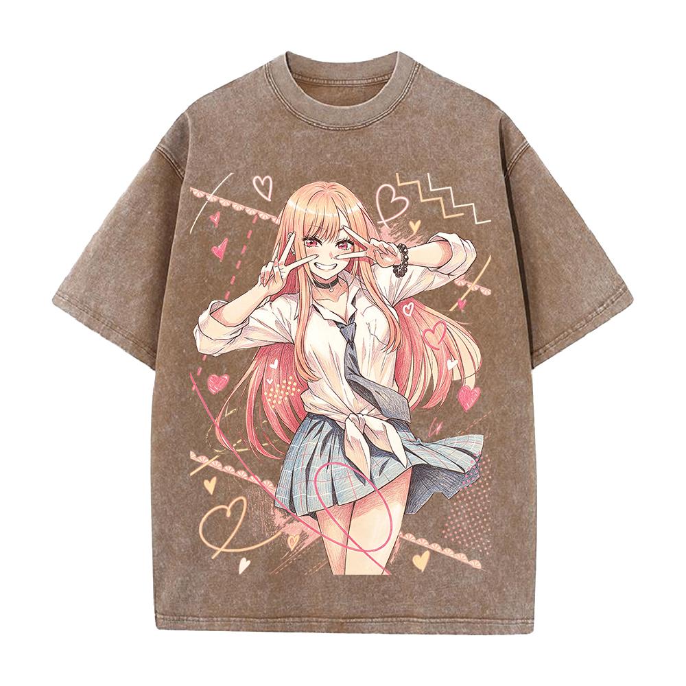 T-shirt con Stampa Kitagawa Marin Anime My Dress Up Darling Abbigliamento Uomo Donna T-shirt Larghe T-shirt Lavata Vintage Cotone Streetwear