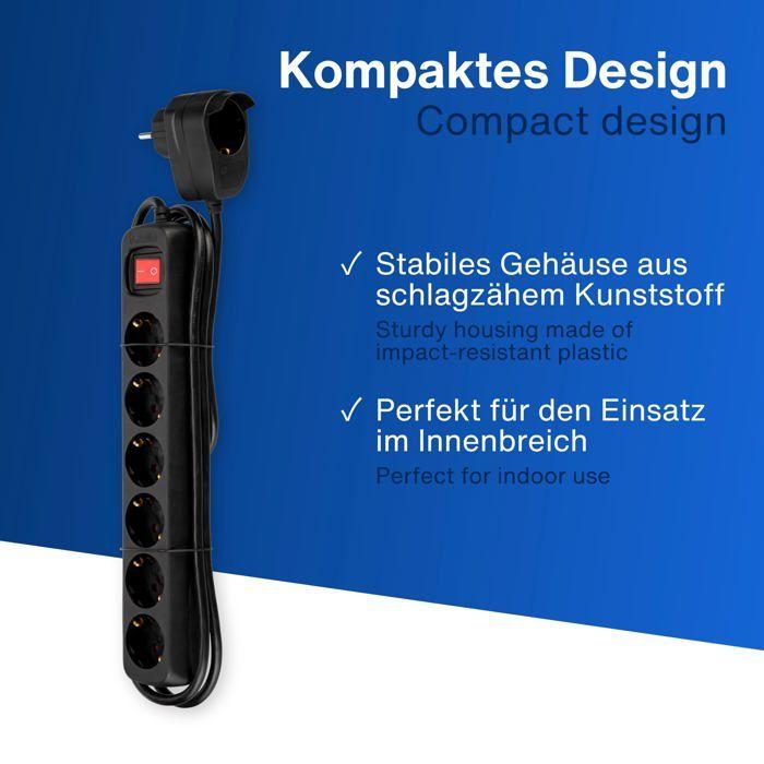 Rallonge multiprise - Powersplit - 0012692514 - 7 prises - 2m - Noir