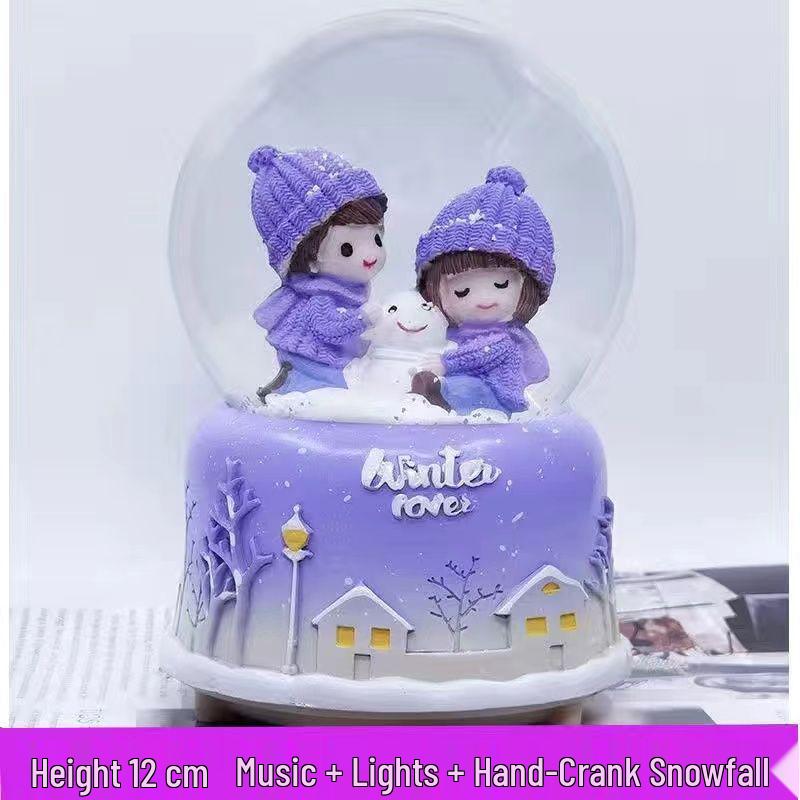 Crystal Ball 8-Note Music Box with Snowflakes and Light-Up Feature – Ideal Birthday Gift for Girls, Children, and Best Friends
