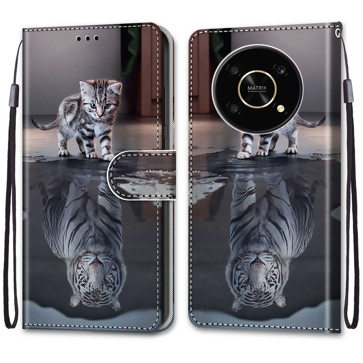 

Модный расписной узорный чехол-книжка с ремешком для iPhone Samsung Huawei Honor Xiaomi Redmi OPPO Realme Moto Asus OPPO A94 5G