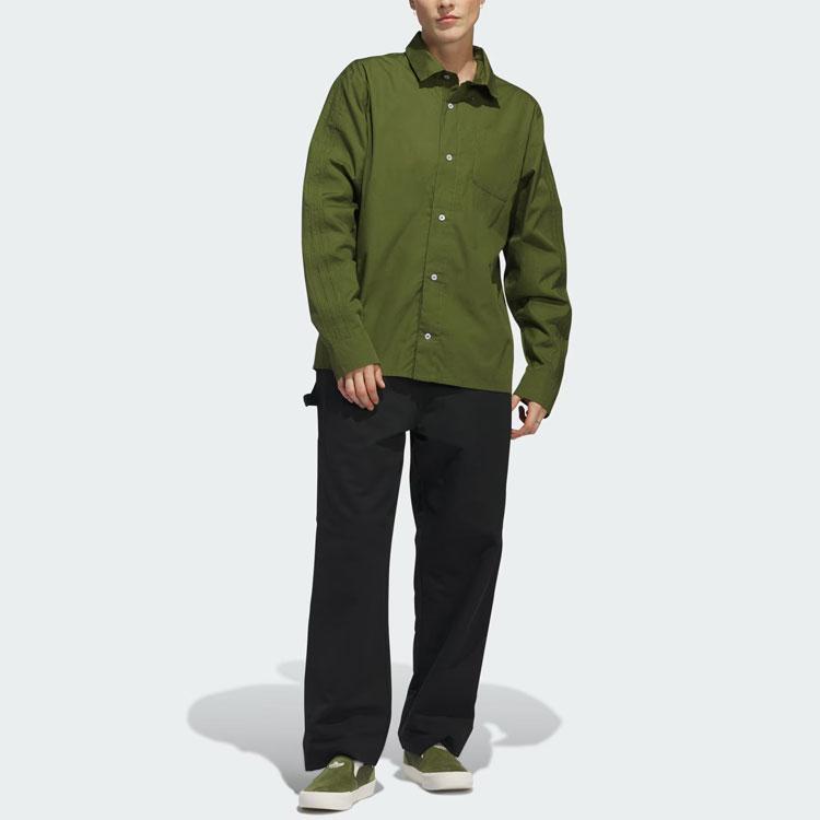 Adidas Originals Shmoofoil Button-Up Sports Long Sleeve Shirt Unisex Tops Wild-Pine IU0081