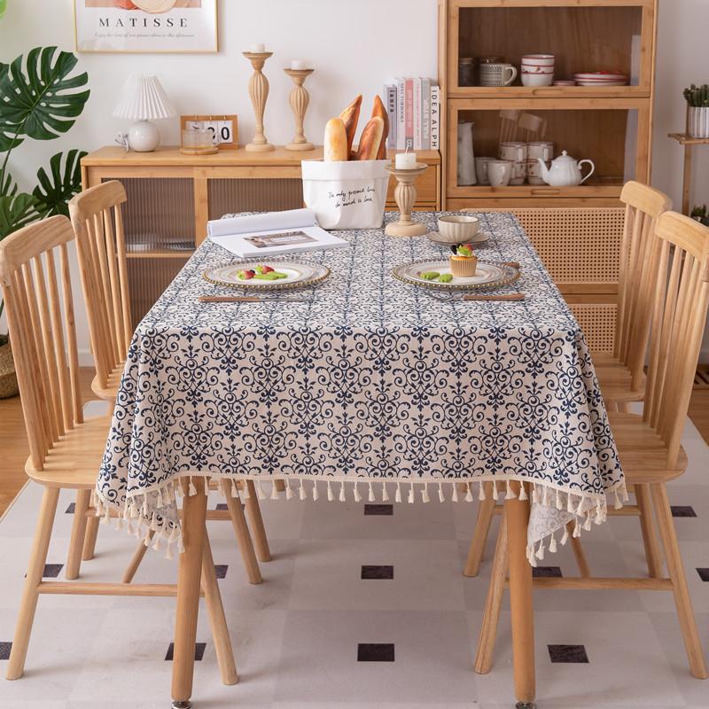 Tablecloth Polyester Cotton Printed Newspaper Map Tassel Household Rectangle Dining Table Cloth Coffee Table